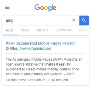 Ein hervorgehobener AMP-Artikel bei Google.