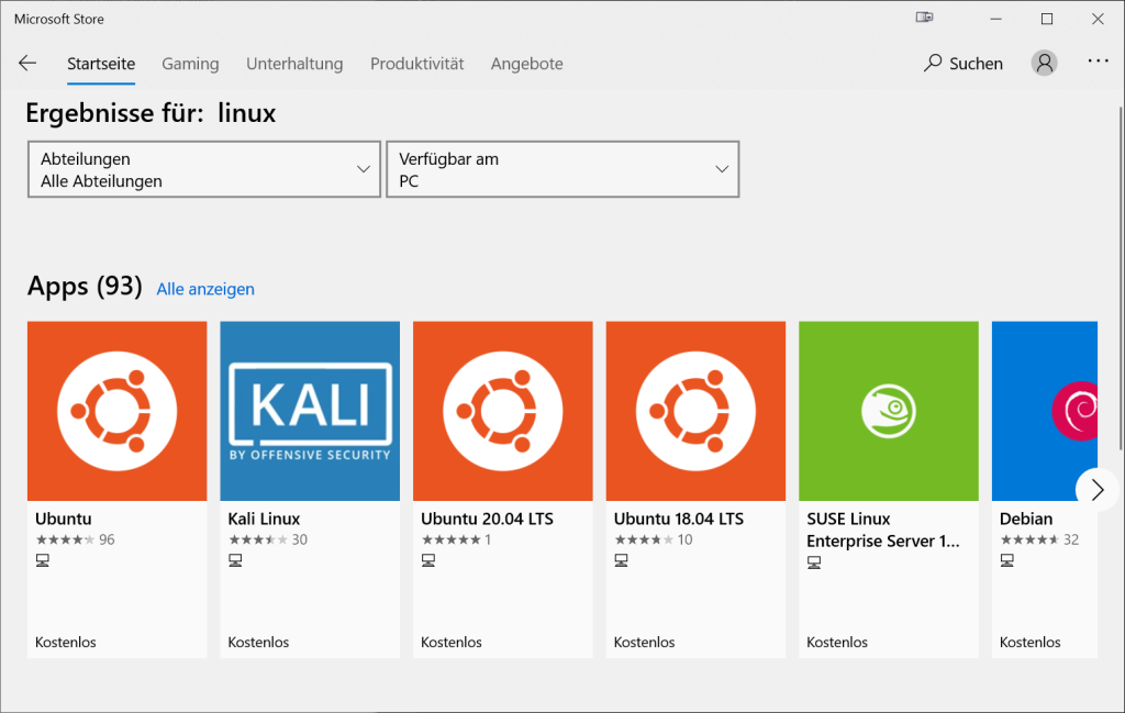Microsoft Store Linux Suchergebnisse